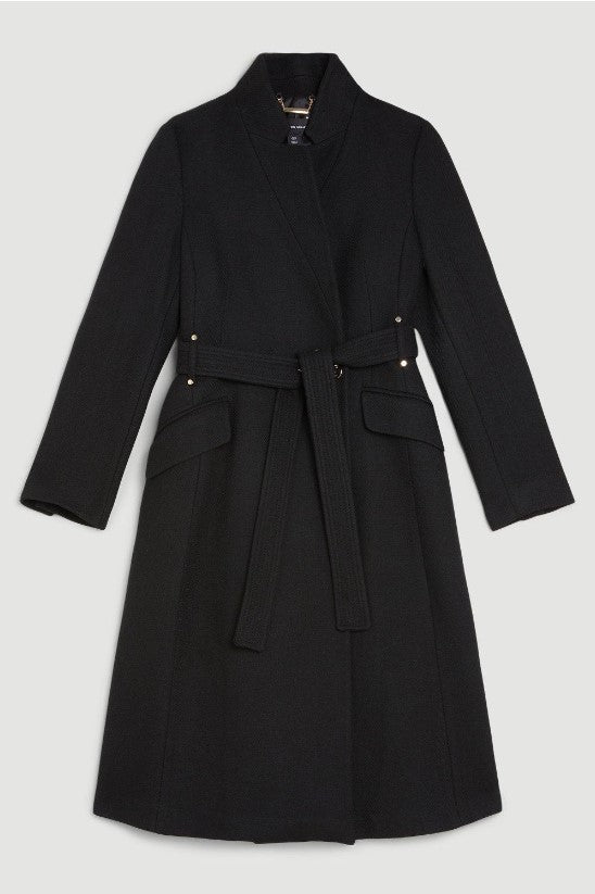 Italian Manteco Wool Cashmere Forever Notch Neck Midi Coat