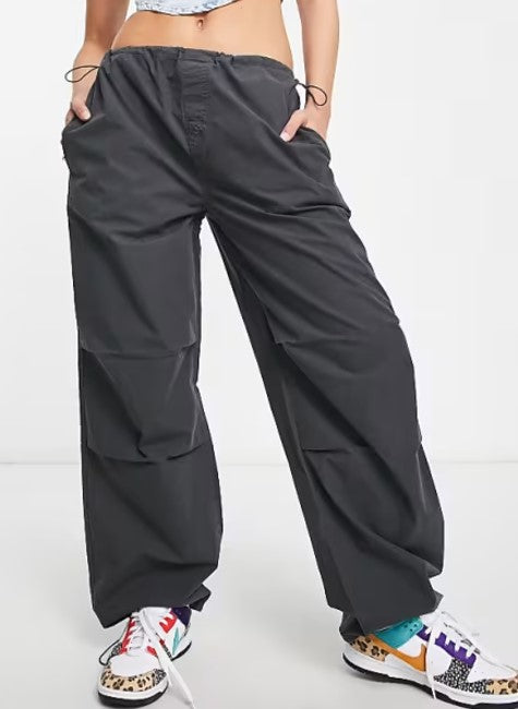 Stradivarius STR oversized parachute pants in charcoal