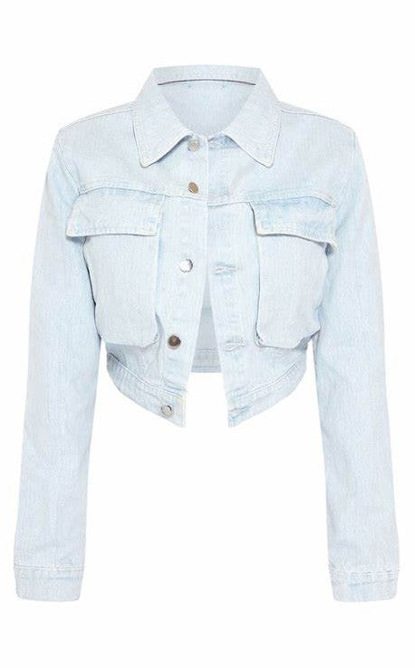 Shape Light Blue Wash Denim Pocket Detail Cropped Jacket