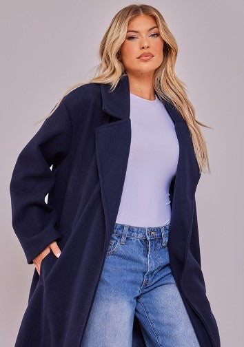 Navy Oversized Drop Shoulder Wool Look Coat