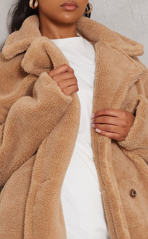 Camel Teddy Bear Borg Coat