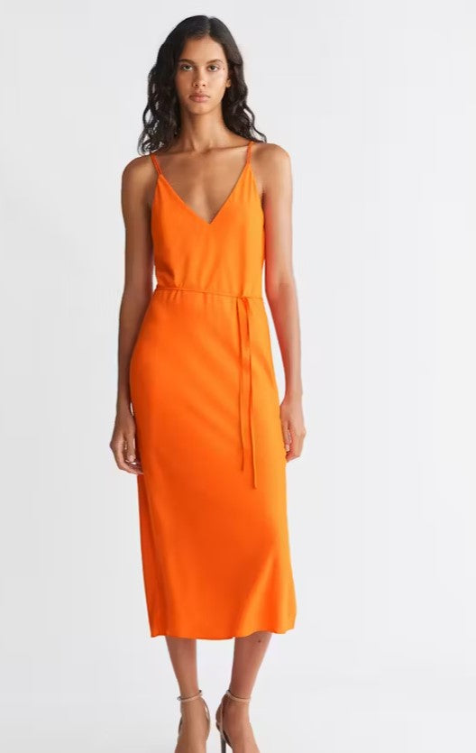 Crepe Belted Midi Slip Dress