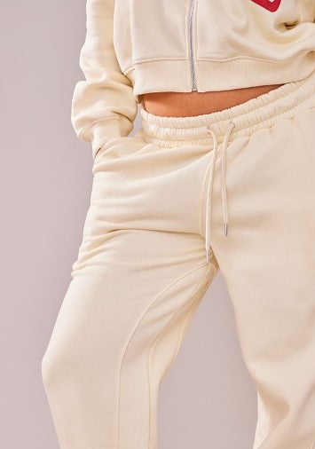 Petite Cream 1987 Slogan Wide Leg Joggers