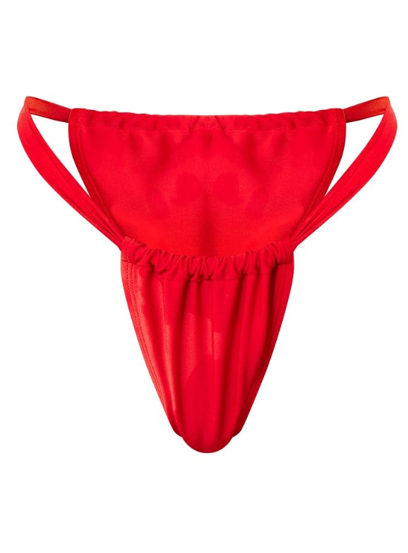 Red Ruched Tanga Bikini Bottoms