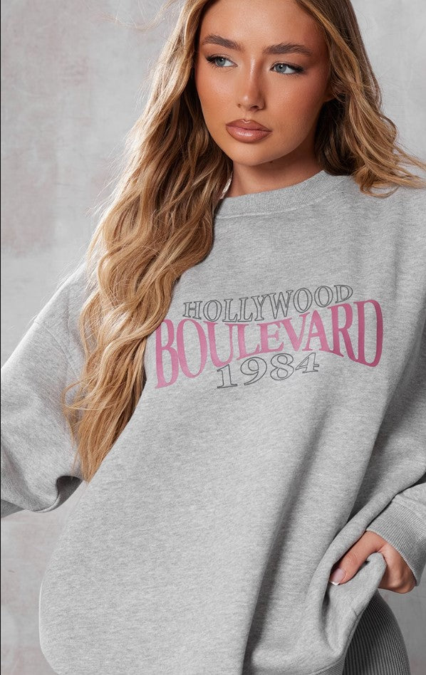 Grey Marl Hollywood Boulevard Oversized Sweatshirt