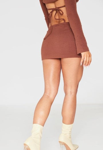 Chocolate Wide Rib Low Rise Extreme Micro Mini Skirt