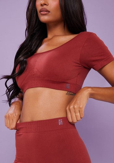 Wine Gvc Seamless Longline Cap Sleeve Bra