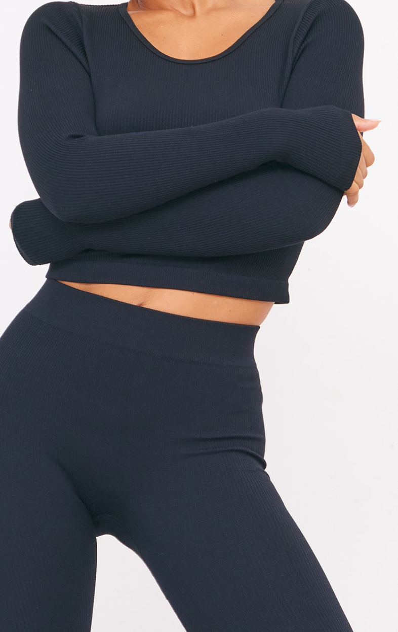 Black Structured Contour Ribbed Leggings