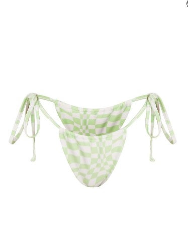 Green Wavy Check Tie Side Bikini Bottoms