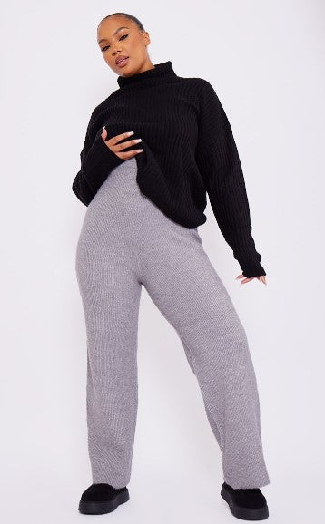 Plus Grey Marl Knit Wide Leg Trouser