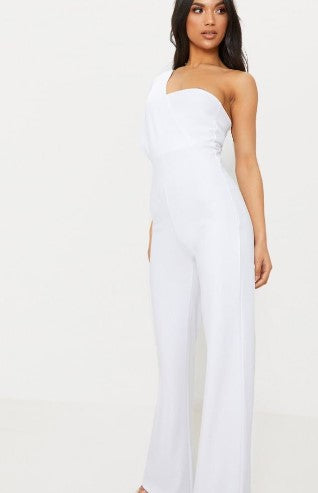 White Drape One Shoulder Jumpsuit