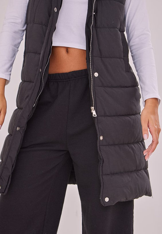 Black Panel Padded Longline Gilet