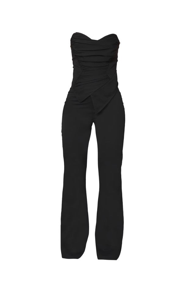 Black Ruch Pointed Corset Bandeau Jumpsuit