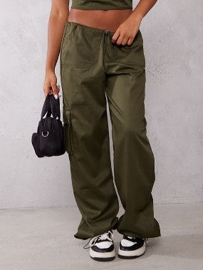 Khaki Twill Toggle Detail Cargo Trousers