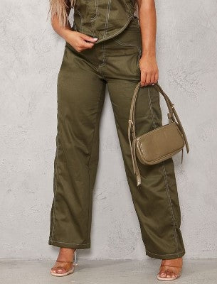 Shape Khaki Cargo Straight Leg Trousers