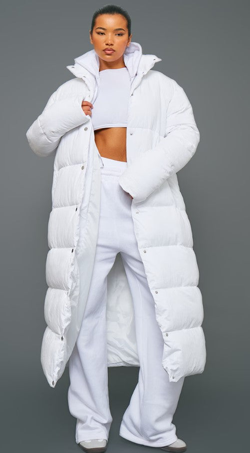 White Peached Maxi Puffer Coat