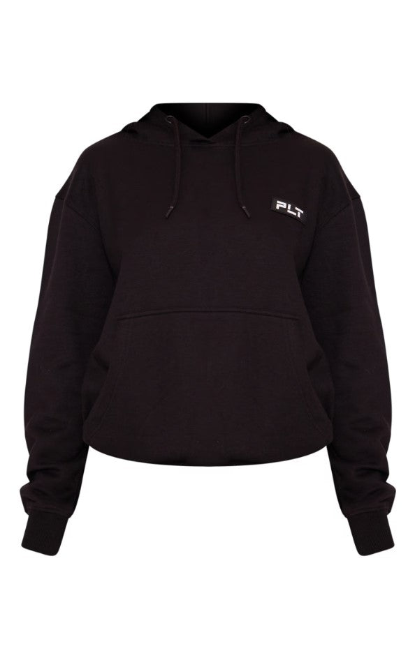 Petite Black Badge Detail Oversize Hoodie