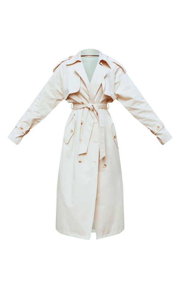 Stone Panel Detail Belted Trench Coat