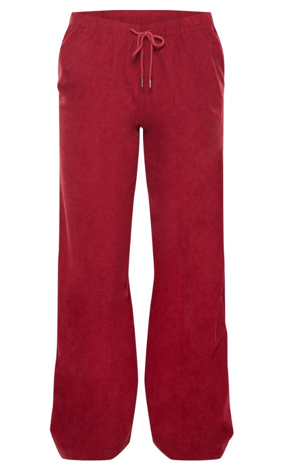 Burgundy Cord Tie Waist Low Rise Trousers