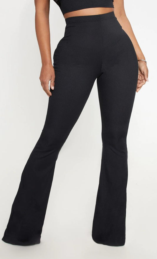 Shape Black Ribbed Flared Trousers