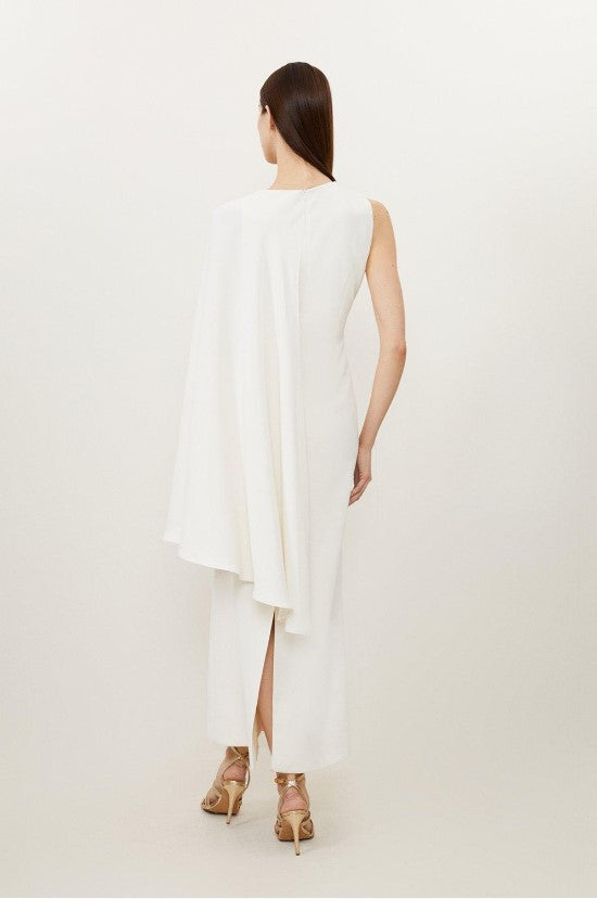 Ivory Fluid Tailored Asymmetric One Shoulder Drape Maxi Dress