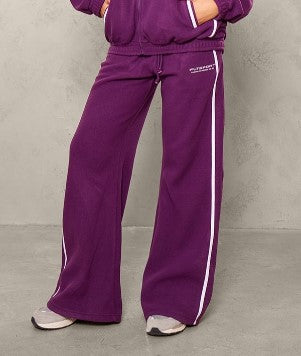 SPORT Plum Fleece Oversized Piping Detail Wide Leg Joggers