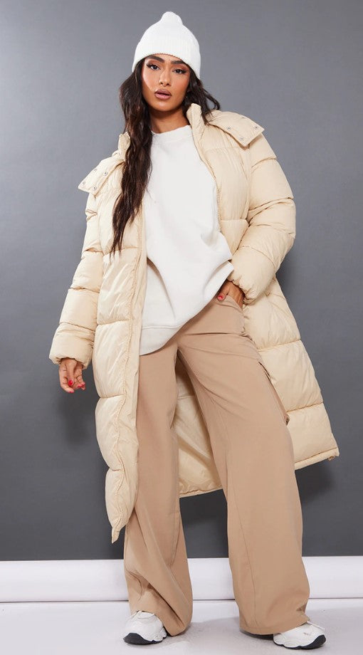 Petite Camel Long Puffer Coat