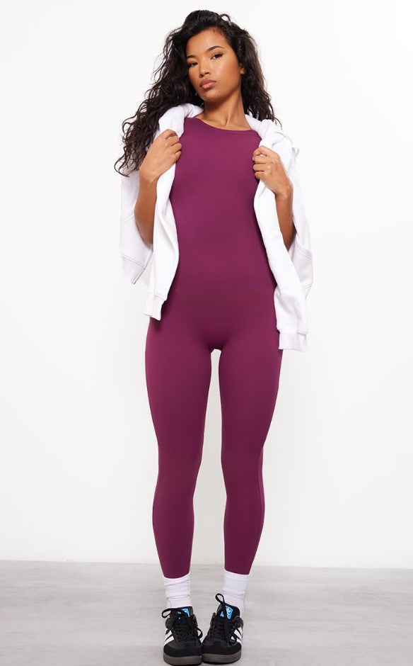 Plum Sculpt Short Sleeved Unitard