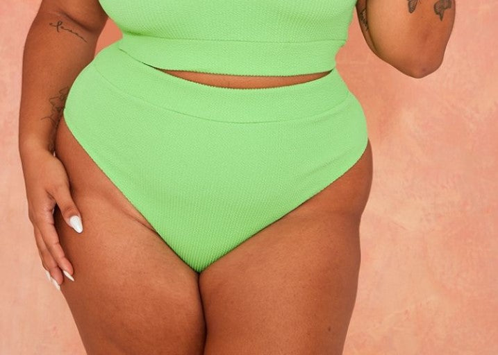 Plus Bright Green Crinkle High Waisted Bikini Bottoms