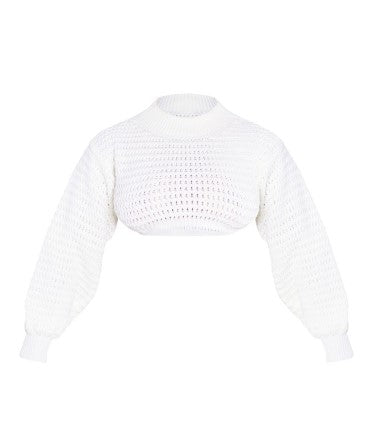 Shape Cream Knitted Long Sleeve High Neck Crop Top