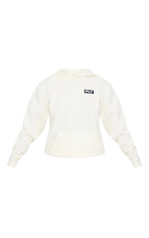 PRETTYLITTLETHING Cream Logo Badge Detail Oversized Hoodie