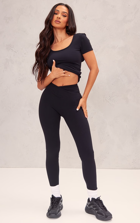 Petite Black Contour Sculpt Wrap Over Leggings