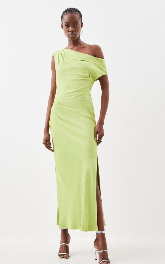 Satin Crepe One Shoulder Woven Maxi Dress