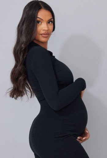 Maternity Black Plunge Polo Neck Mini Dress