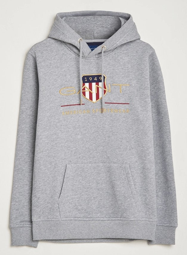 GANT -Archive Shield Hoodie - Grey Melange