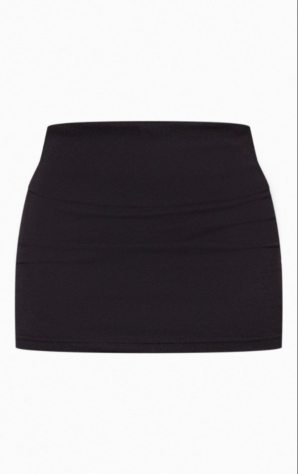 Black Cotton Jersey Fold Over Waistband Mini Skirt