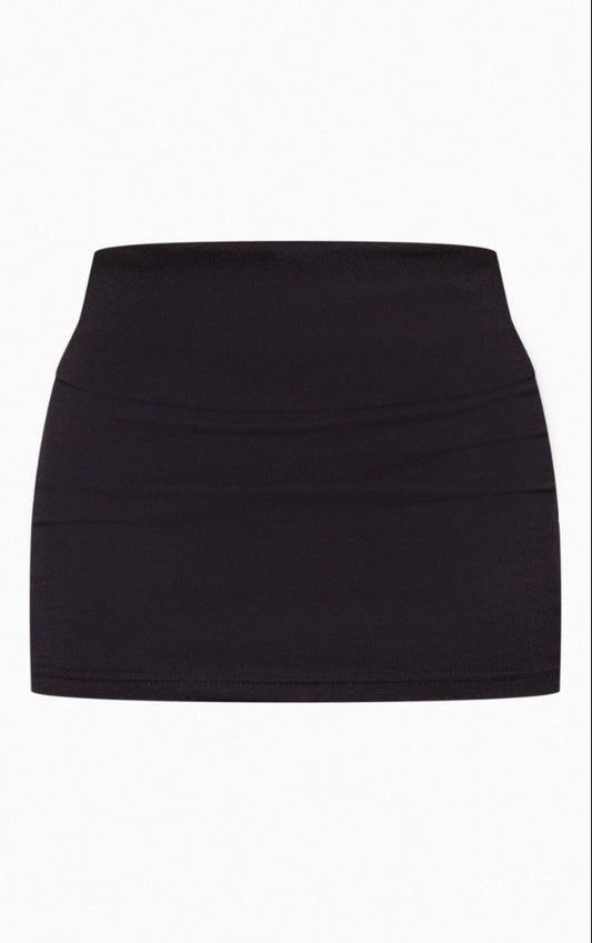 Black Cotton Jersey Fold Over Waistband Mini Skirt