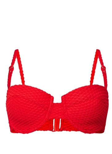 RED WAFFLE UNDERWIRED BIKINI TOP