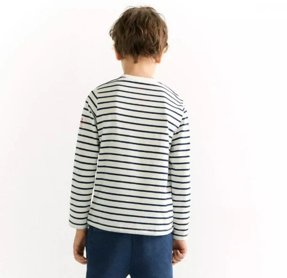 Ecoalf Marinalf Long Sleeve T-shirt Boys Off White Blue Stripe