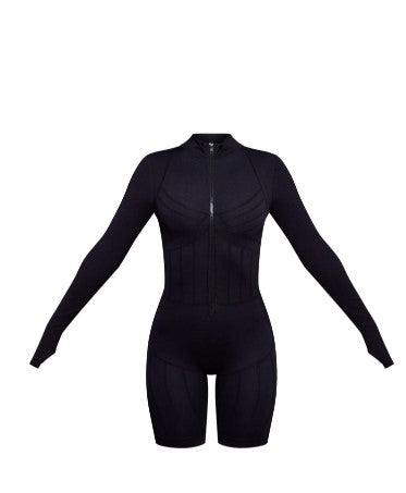 Black Seamless Seam Detail High Neck Unitard