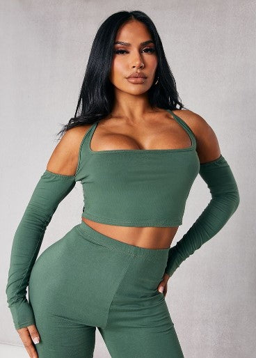 SHAPE SEA GREEN COTTON HALTERNECK CROP TOP