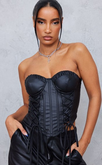 black peached pu lace up corset