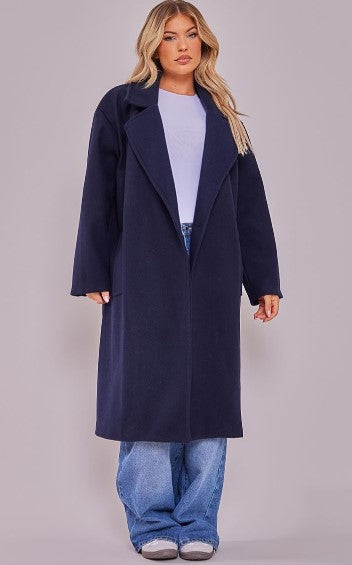 Navy Oversized Drop Shoulder Wool Look Coat