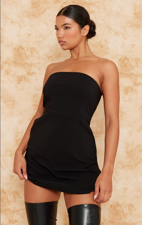 Black Stretch Woven Bandeau Shift Dress