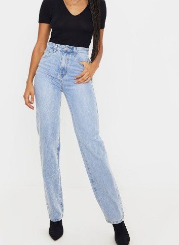 Light Blue Wash High Waist Straight Leg Jeans