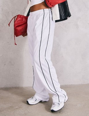 White Tricot Side Stripe Track Pants