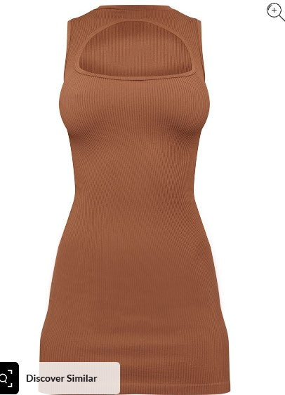 MOCHA STRUCTURED CONTOUR RIB CUT OUT HIGH NECK BODYCON DRESS