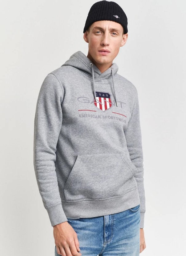 GANT -Archive Shield Hoodie - Grey Melange