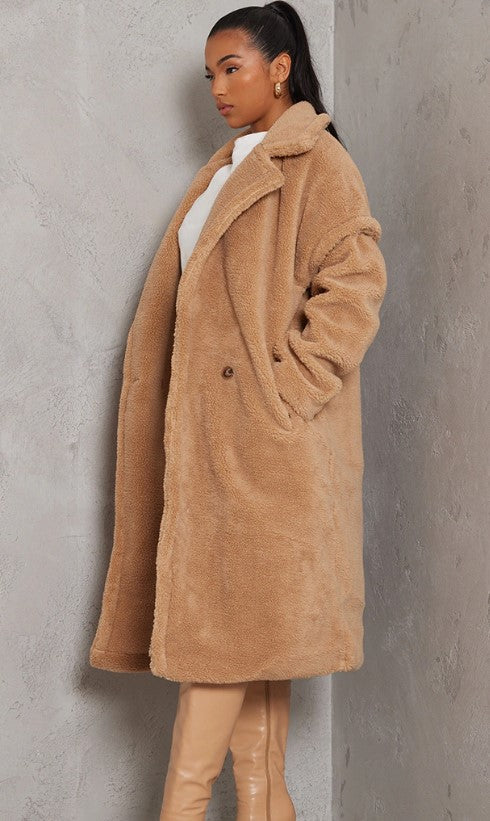 Camel Teddy Bear Borg Coat