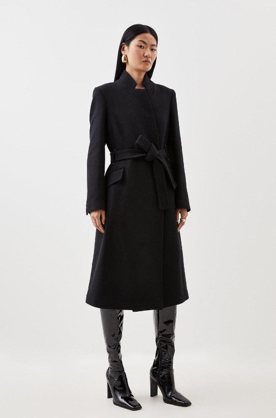 Italian Manteco Wool Cashmere Forever Notch Neck Midi Coat